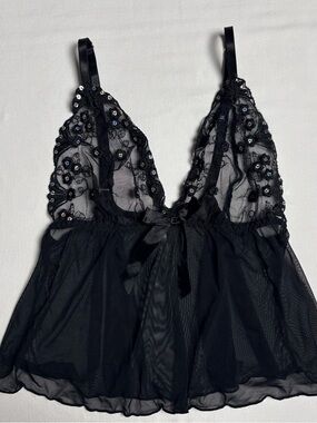 Black Sheer Babydoll Top w/ Sequins-S/M
